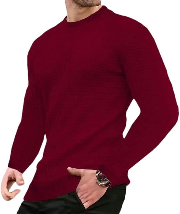 Men's Casual Long Sleeve Slim Fit Basic Knitted Sweater Pullover Round Collar Autumn Winter Tops T-Shirt