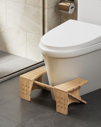 SONGMICS Bamboo Toilet Stool, Adjustable Poop Stool with Non-Slip Grooves, Height Convertible to 6.9 or 9.5 Inches, Squat Potty Stool for Bathroom, Space-Saving, Light Bamboo UBCB111N01 - Thumbnail 7