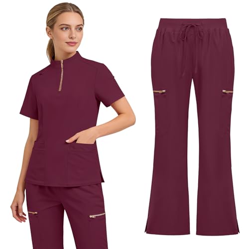 Gargey Scrubs for Women - Zip Front Top & Flare Pant Stretch Nursing Women’s Scrubs Set Medical Uniform - image 1
