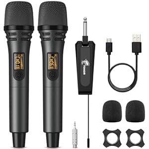 TONOR Kabellose Mikrofone, UHF Duales Karaoke Mikrofon Set mit wiederaufladbarem Empfänger, Kabelloses dynamisches Mikrofon, 60 m Mikrofon-Set für Singen, Hochzeiten, Party, Ansprachen TW320 Grau