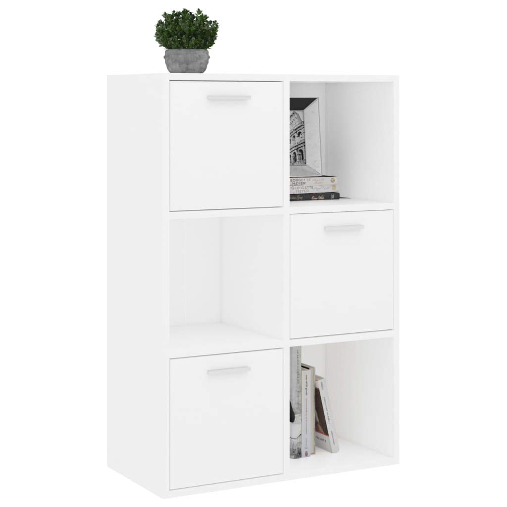 Armadio portaoggetti, bianco, 60 x 29,5 x 90 cm, in legno con 6 scomparti, 3 cubi aperti e 3 cubi con ante per libri e decorazioni, mobile stabile per soggiorno e ufficio, semplice