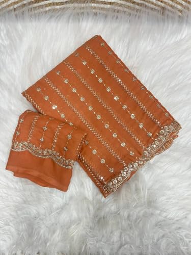 Image of RADHA Women's Embroidery Work Saree with Designer Border for Festive and Traditional Ethnic Drape Saree with Detailed Thread Style Pattern and Elegant Occasion Look