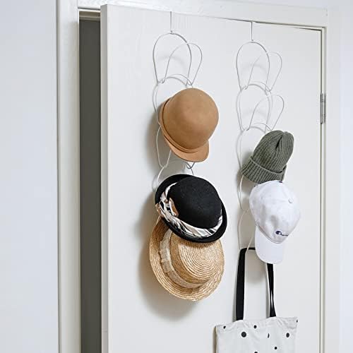 Cdemiy Wall Mounted Hat Rack, Cap Rack Baseball 5 Rings, Hat Storage Rack with 1 Door Hook, Cap Organisers Closet Hanging display, Hangers Holders for Bags Ties Scarves Handbags, Towels (White)