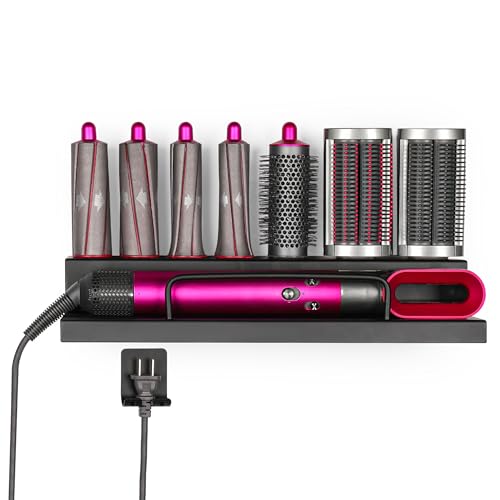 Wall Mount Holder Compatible with Dyson Airwrap – Bathroom Organizer & Storage Rack for Curling Iron, Attachments & Accessories – Magnetic, Rustproof, Anti-Drop Steel Shelf