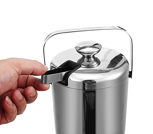 Stainless Steel Ice Buckets With Lid And Tongs Included Strainer Double-Walled Bar Ice Bucket Set For Home Bar And Parties 1.3L #TOP2