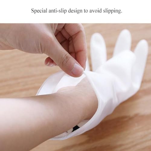 Image of Reusable Rubber Latex PVC Flock lined Long Sleeves elbow length Hand Gloves for Kitchen Dish-Washing, Cleaning, Gardening, Laundry and Sanitation and Lab Work (White)