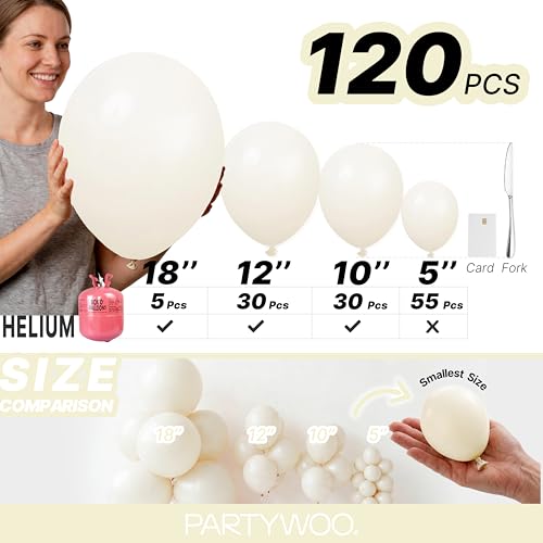 Image of PartyWoo Beige Balloons 120pcs Cream Ivory Different Sizes 18 12 10 5 Inch