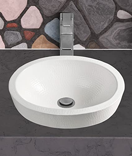 Monarch Abode 19004 Classic White Hand Hammered Oval Skirted Bathroom Vanity Sink (17 inches) - Thumbnail 3