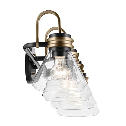 Image of Kichler Farum 34 inch 4-Light Bathroom Vanity Light Fixture with Clear Glass in Black, Modern Wall Mount Over Mirror for Single or Double Vanity (34 inch W x 9.5 inch H), 55156BKCLR