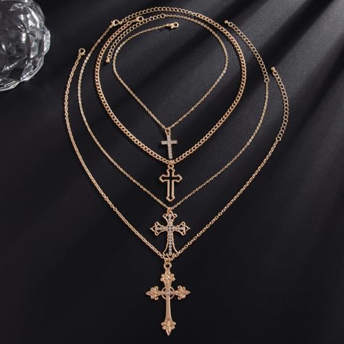 JWIGP Layered Cross Necklace Set for Women Men – Multi Chain Gold Silver Cross Pendant Jewelry with Rhinestone Accents, Vintage Punk Gothic Style Jewelry Gifts (Gold) by JWIGP - Used condition - Image 5