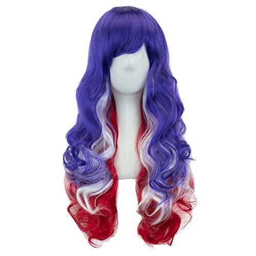 IMISSU Flag Color Design Hair Cosplay Wigs with Bangs Halloween Costume Wig (US Flag Blue White Red) - Image 2