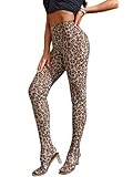 MakeMeChic Women's Leopard Print Tights Mesh High Waist Skinny Pants Y2K Leggings Khaki Medium