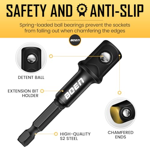 Image of BOEN Impact Socket Adapter & Magnetic Bit Holder | 4 Pieces of 1 /4-Inch Hex Shank Extension to 1 /4 inch, 3 /8 inch, and 1 /2 inch Drive (Pack of 2)