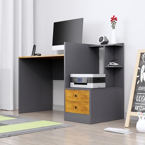 Image of Bniture Wooden Study Table for Home | Engineered Wood Study Table with Side Open Storage Area | Multi Purpose Computer Desk for Writing & Study | Laptop Table for Study Room | Slate Grey & Giant Wood