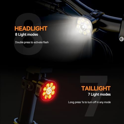Bike Lights Kit 9LED Bike Headlights High & Low Beams, Ultra-Light and Bright Bicycle Lights, Waterproof Bike Lights for Night Riding, USB-C Bicycle Front and Rear Lights (VTG9) - image 2
