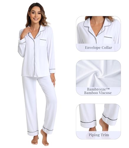 Image of WiWi Viscose from Bamboo Women's Pajamas Set Super Soft Button Down Top and Pants Sleepwear Cooling Pjs S-3X