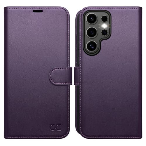 Coque Samsung Galaxy S25 Ultra violet foncé en cuir PU avec portefeuille et blocage RFID