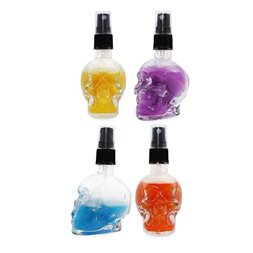 Darware Skull Shaped Spray Bottles (4pk, 2oz); Fine Mist Atomizer Empty Spray Bottles for Aromatherapy and Personal Care