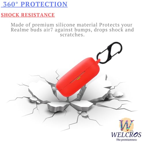 Image of WELCROS Soft Silicone Case Cover Compatible for Realme Buds Air 7 | 7 Pro (Red, with Keychain)