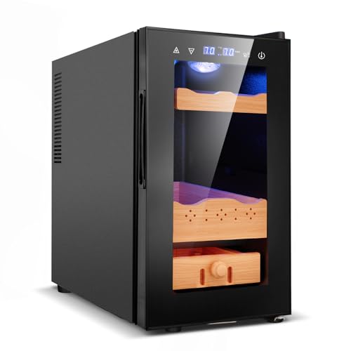 25L Electric Humidor,150 Counts Thermostatic Cooling Humidor Cabinet with Spanish Cedar Wood Shelves, Digital LED Screen, Safety Lock, Gifts for Men 2