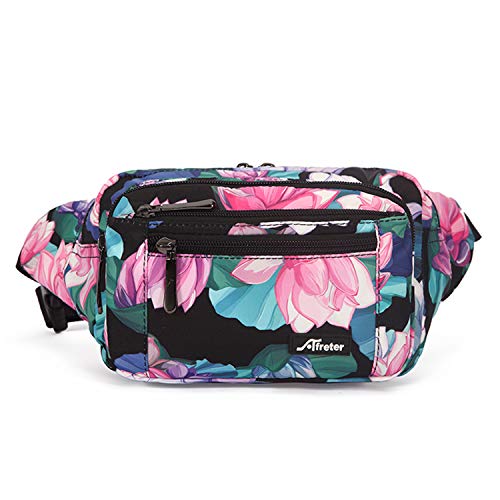 FANDARE おしゃれウエストバッグ 多機能ウエストポーチ ショルダーバッグ 斜めかけバッグ ボディーバッグ メンズ軽量かばん レディーススポーツウエストバッグ レインカバー付 通学 旅行 アウトドア 釣り 花柄黒