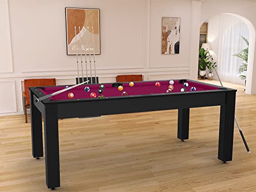 Table de Billard Louxor 7ft Convertible Table à Manger 8 Personnes Design Noir grainé (avec Plateau Table, Tapis Prune)