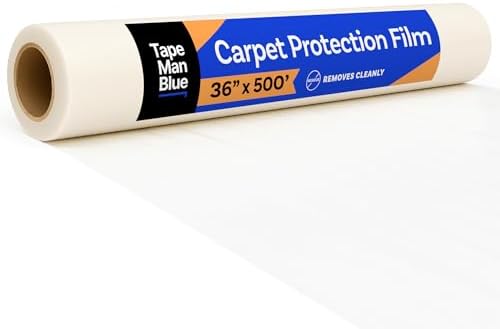 TapeManBlue Carpet Protection Film, 36 inch x 500 Foot roll, Self Adhesive Plastic Carpet Protector Film with Clean Removal & Easy Unwind, Strong and Durable Covering for Construction