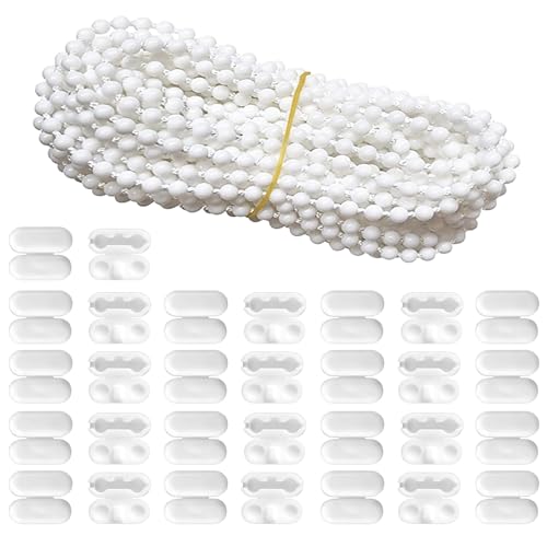 Roller Blind Cord, Roller Blind Chain Connectors, Roller Blind Chain, 1 Pcs 10 Meter Bead Chain 30 Bead Buckle Set for Roller Curtain, Roman and Vertical Blinds, Suitable for Room, Company, Office