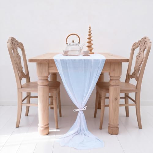 2 PCS Sky Blue Chiffon Table Runner 28x120 Inches Sheer Gauze Runner by Youggixi - Used condition - Image 3