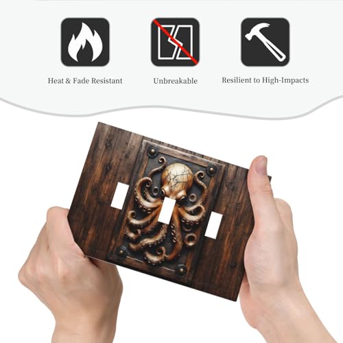 Decorative Light Switch Cover Plate Vintage Octopus 3 Gang Wall Plate Oversized Triple Toggle Switch Cover Plate Jumbo Faceplate for Bedroom Home Decor