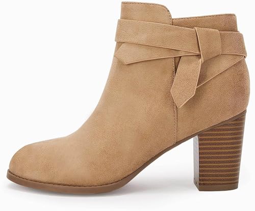 PiePieBuy Women's Tie Knot Chelsea Pump Ankle Boots Closed Toe Stacked Heel Booties Shoes - Image 4