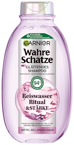 Garnier Wahre Schätze Glättendes Shampoo Reiswasser Ritual & Stärke, für mittellanges bis langes Haar, aufpolsternde Pflege, für mehr Glanz und Geschmeidigkeit, ohne Silikone, 1x 250ml