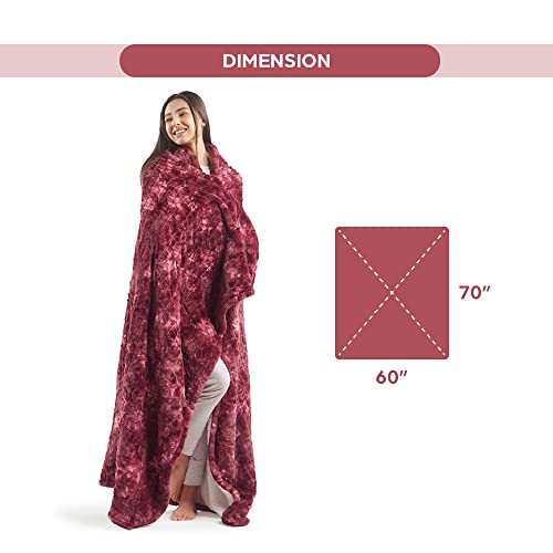 Codi Soft Oversize Heated Throw Blanket, Burgundy Faux Fur With Fuzzy Sherpa Back | 60 X 70 Oversized Electric Throws For Couch | 3 Heat Setting With Auto Shut Off, 6Ft Power Cord | Washable #TOP4