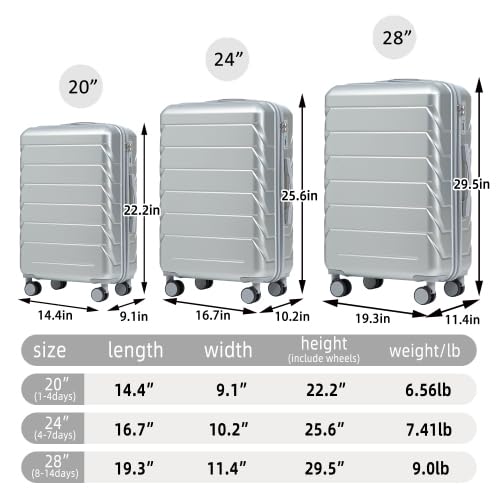 Image of Hardside Luggage Sets, Lightweight Stripes Suitcase with Spinner Wheels, Sliver-220