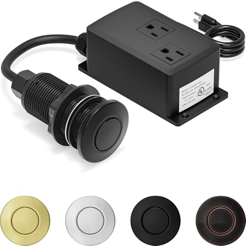 Image of Garbage Disposal Air Switch Kit Dual Outlet, Sink Top Button UL Listed | Waterproof, Compatible for all Waste Disposer Models (Black)