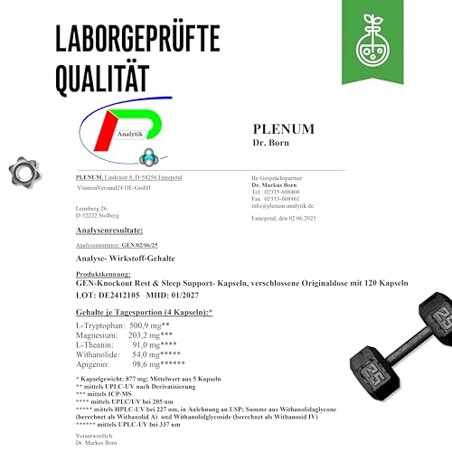 Knockout - Sleep & Recover Support - 120 Kapslen mit Shoden® Ashwagandha Extrakt, Magnesium, L-Tryptophan, natürliches L-Theanin aus Grüntee, Baldrian - Vegan