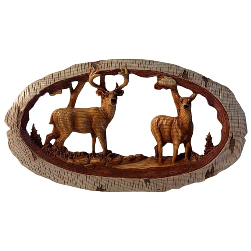 Thorness 𝗪𝗢𝗢𝗗𝗘𝗡 𝗘𝗙𝗙𝗘𝗖𝗧 𝗦𝗧𝗔𝗚 & 𝗗𝗢𝗘 𝗢𝗥𝗡𝗔𝗠𝗘𝗡𝗧 – Hand-Carved Style Deer Figurine, Rustic Woodland Animal Decor for Home, Cabin, or Lodge