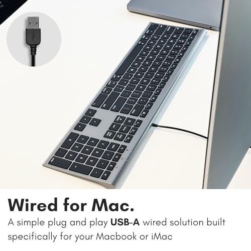 Macally Ultra-Slim USB Wired Computer Keyboard - Works Great as Both a Windows or Wired Mac Keyboard - Compatible Full Size Apple Keyboard with Numeric Keypad for Mac mini, iMac, MacBook - Space Gray
