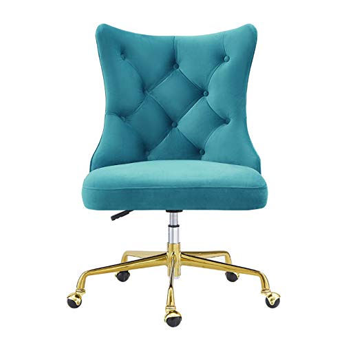 24Kf Velvet Upholstered Tufted Button Home Office Chair With Golden Metal Base,Adjustable Desk Chair Swivel Office Chair - 7081-Marina Blue #TOP2