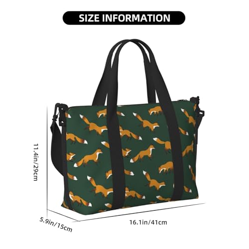 Carry On Duffle Bags Overnight Weekender Bags for Women, Dark Green Fox Print Personal Item Travel Bag, Travel Essentials Sport Gym Bag for Men Women2