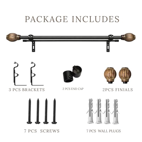 Image of 48 inch-88 inch Adjustable Double Curtain Rod For Door & Windows With Brackets Set Curtains Hanging Extendable Iron Metal Pipe Holder With Pomp Wood Finial (Black, 0.75 inch Diameter)