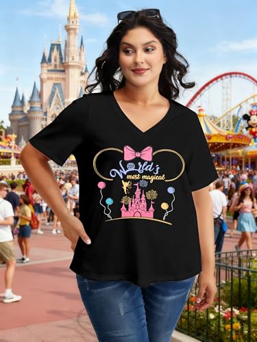 Image of NANYUAYA Plus Size Magic Shirts for Women Castle Kingdom Graphic Magical T Shirt Cute Holiday Princess Tee Vacation Tops