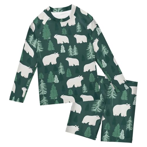 Traje de baño de dos piezas para niños con manga larga Simple White Bear Forests