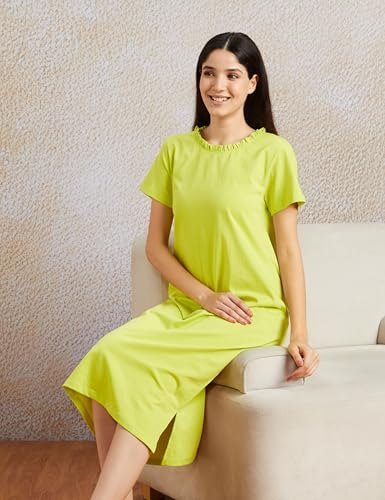 Image of Amazon Brand - Symbol Women Cotton Calf Length Regular Fit Nighty | Night Dress (Available in Plus Sizes)