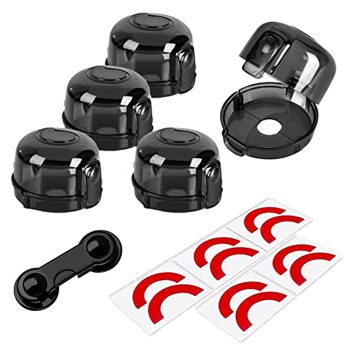 Grenfu Stove Knob Covers For Child Safety (5 + 1 Pack) Gas Stove Knob Covers With Strong Adhesive Double-Sided Tape Oven Knob Covers For Child Safety Prevent Kids & Pets From Turning On Stoves Black #TOP7