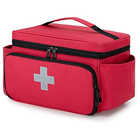 CURMIO Small Medicine Storage Bag Empty, Family First Aid Organiser Box for Emergency Medical Kits, Red(Empty Bag, Patent Pending) Cover