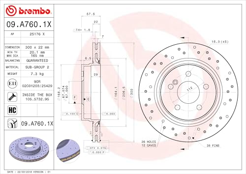 Brembo Xtra 09.A760.1X - Disco Freno Forato Posteriore, Set Di 2 - 2