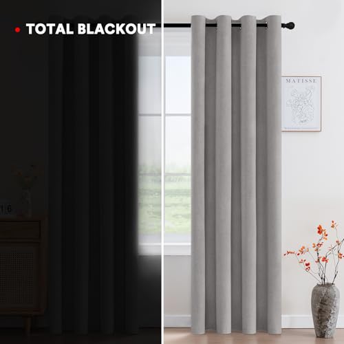 Image of PrincedecoBlackout Curtains Linen Blended 54 Inch Long Room Darkening Black Out Curtains for Living Room with Natural Slubs & Grayish (Not Solid) Thermal Insulated Grommet 2 Panels,Heathered Dove