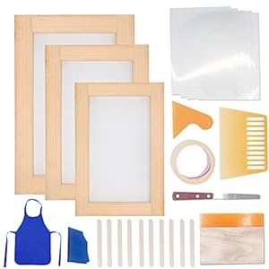 23 Stück Siebdruck Rahmen Set, 3 Anders Siebdruckrahmen mit Mesh, Tintenschaber, Holzstäbchen, wasserdichte Transparente…