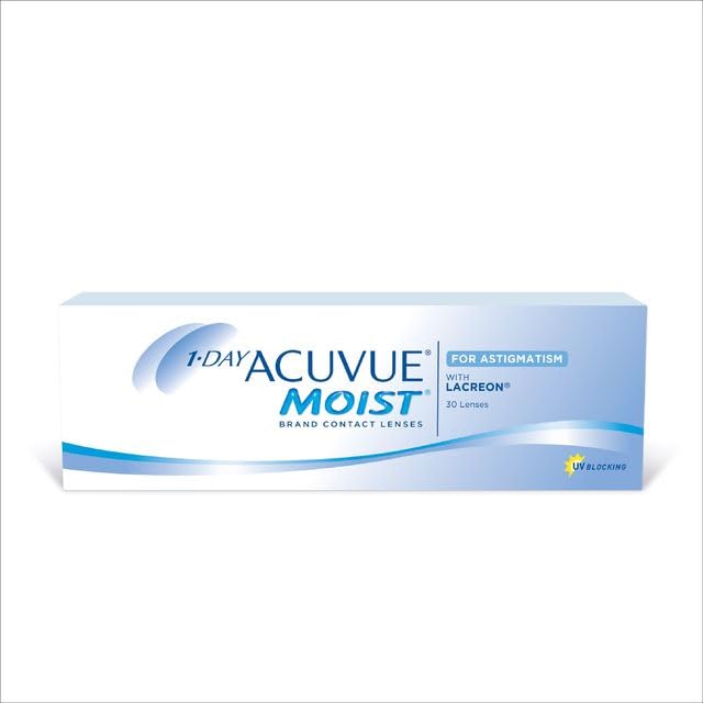 Acuvue 1 Day Moist for Astigmatism (Toric) Contact Lens - Pack of 30 (BC 8.5mm, 0 Diopters, Cyl -1.75, Axis 80)